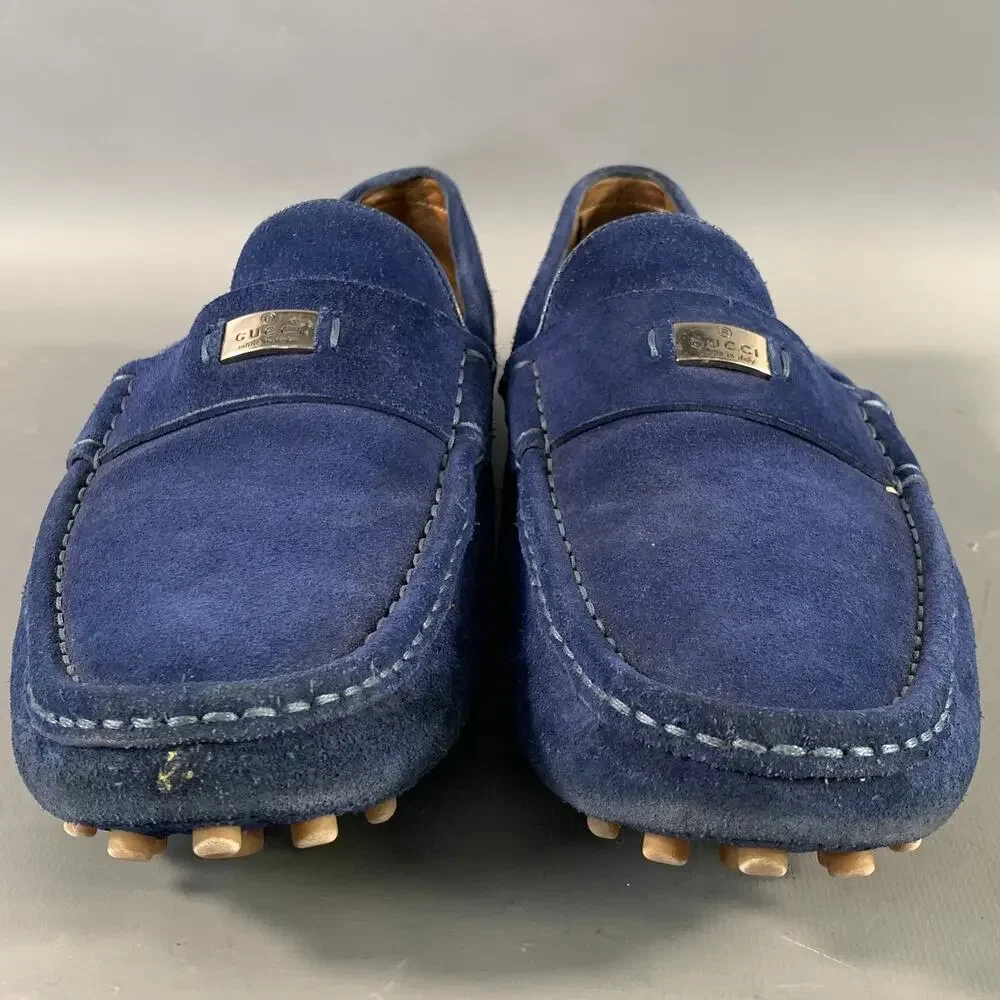 GUCCI Size 11 Blue Suede Slip On Loafers